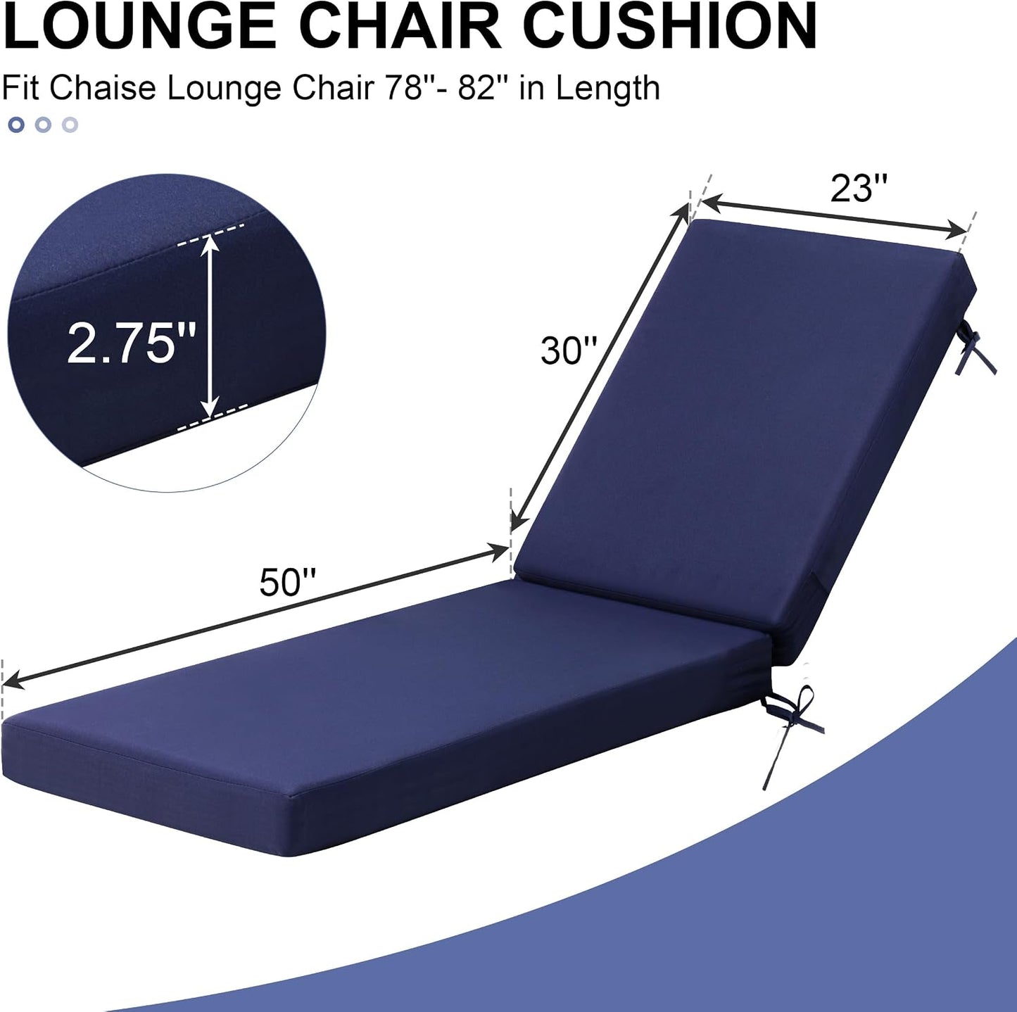 Cojines chaise lounge exterior 80x23 azul marino set 2