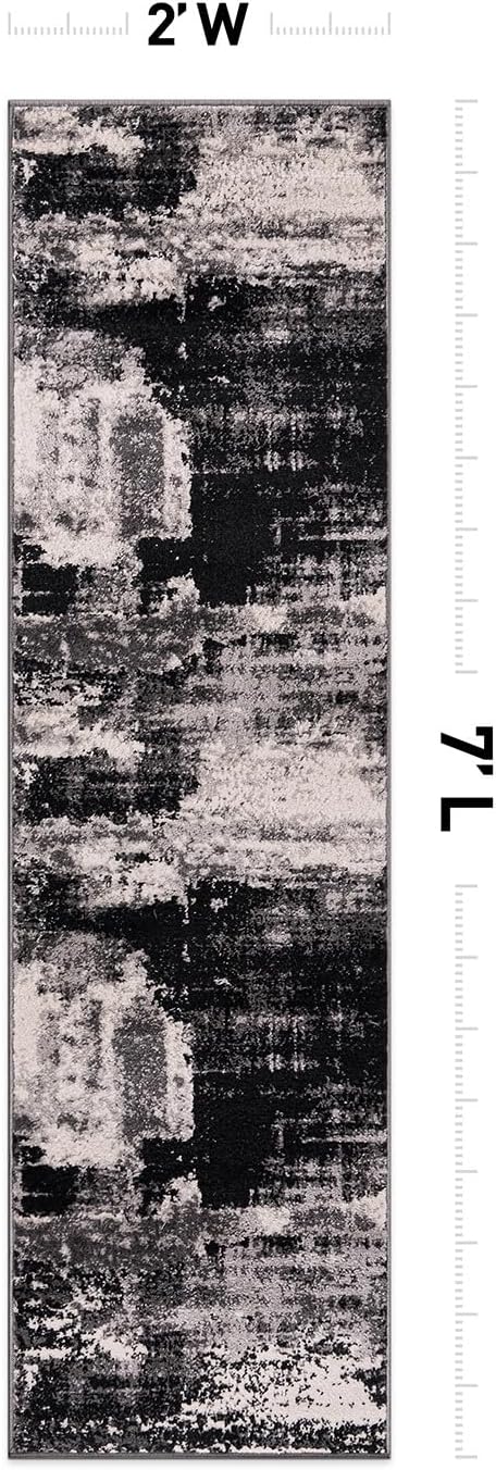 Alfombra pasillo 2x7ft diseño abstracto moderno negro