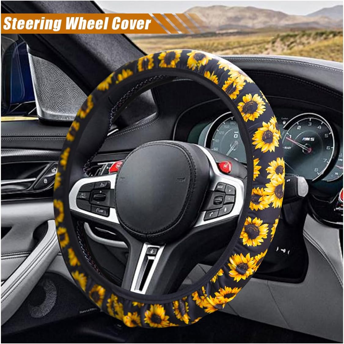 Juego 4 accesorios girasol para auto volante llavero