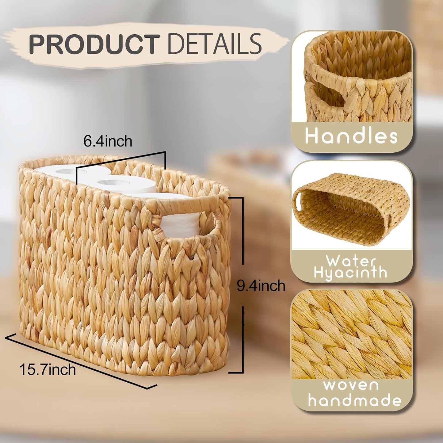 Cesta papel higiénico mimbre jacinto 6 rollos asas