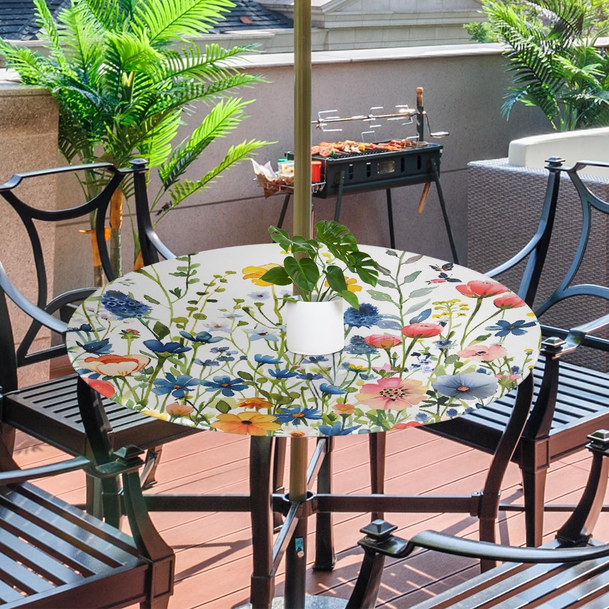 Mantel exterior redondo ajustable impermeable diseño floral