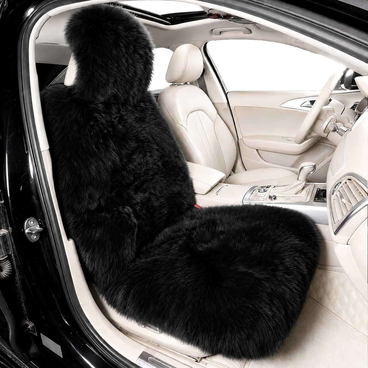 Funda asiento coche piel oveja esponjosa negro