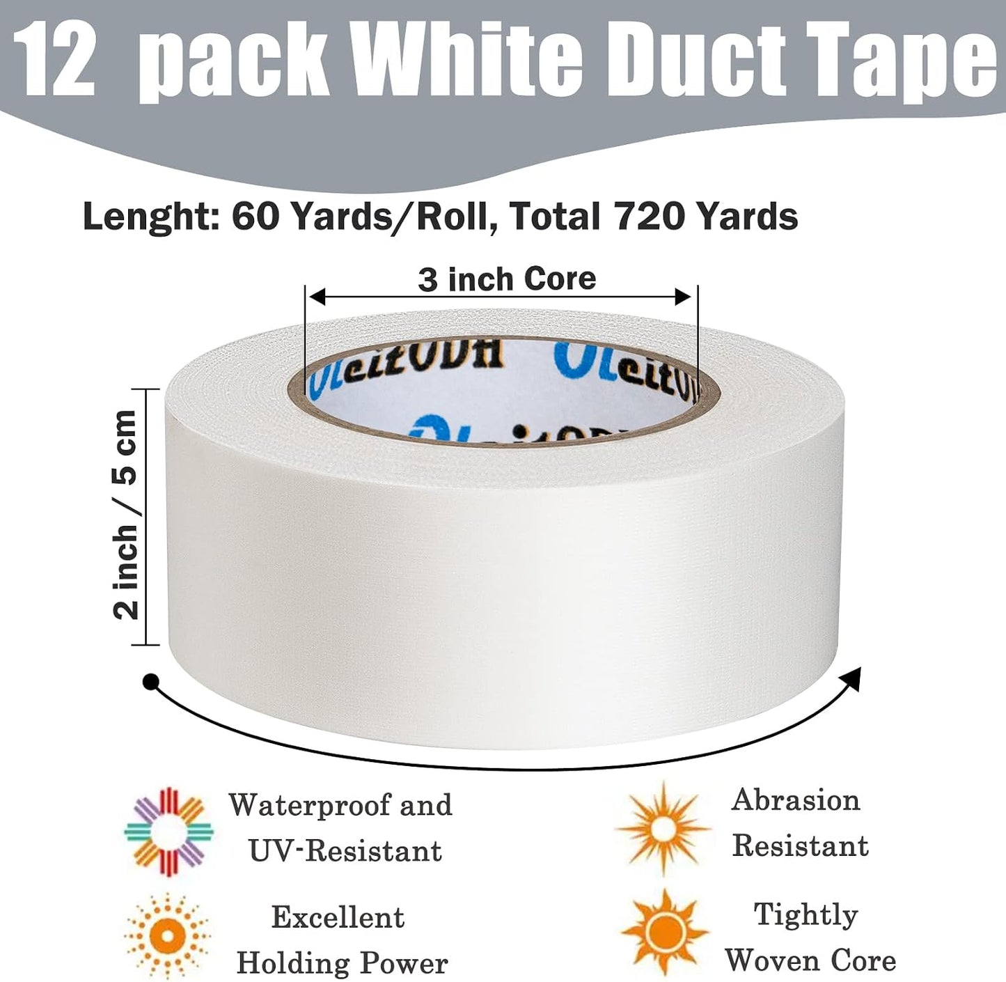 12 Cintas Conducto Blanca 2" x30yd Resistente