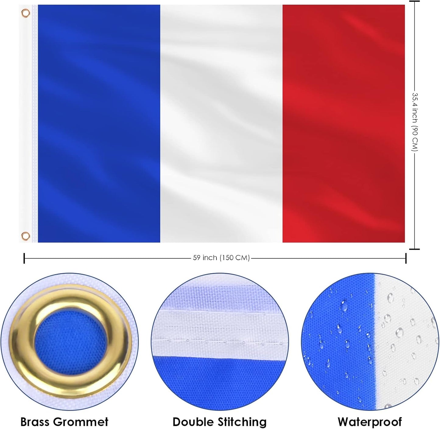 Bandera Francia 3x5ft doble cara ojales latón decoración