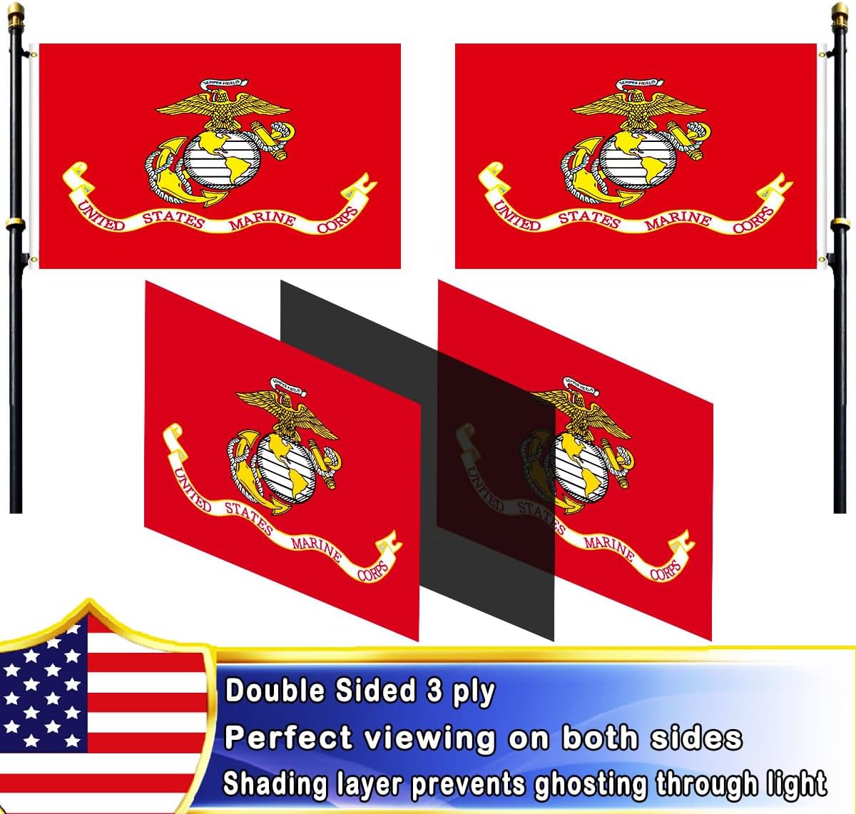Bandera doble cara USMC 4x6ft resistente con ojales latón