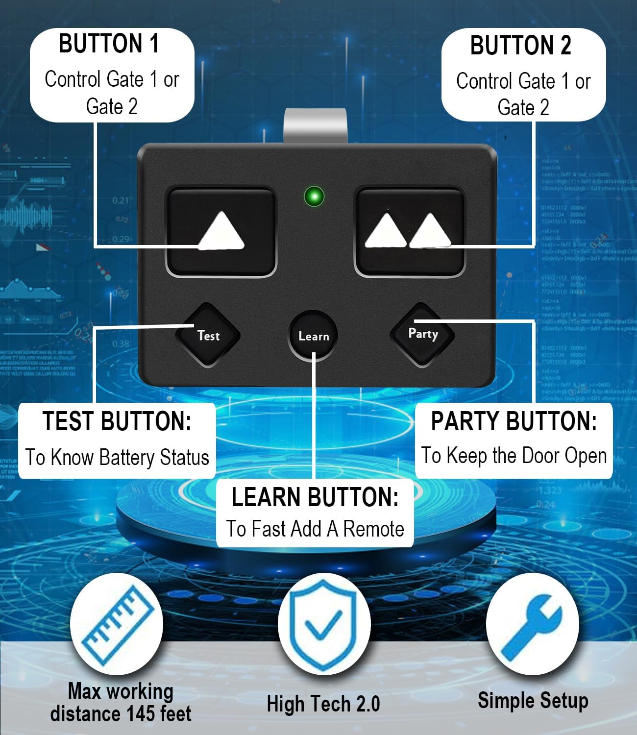 Transmisor remoto 5 botones para abridor puerta Ghost Controls