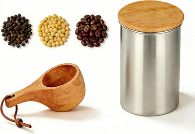 Cucharas de café de madera 2 cucharadas para café en grano con recipiente de 500 ml acero inoxidable 304