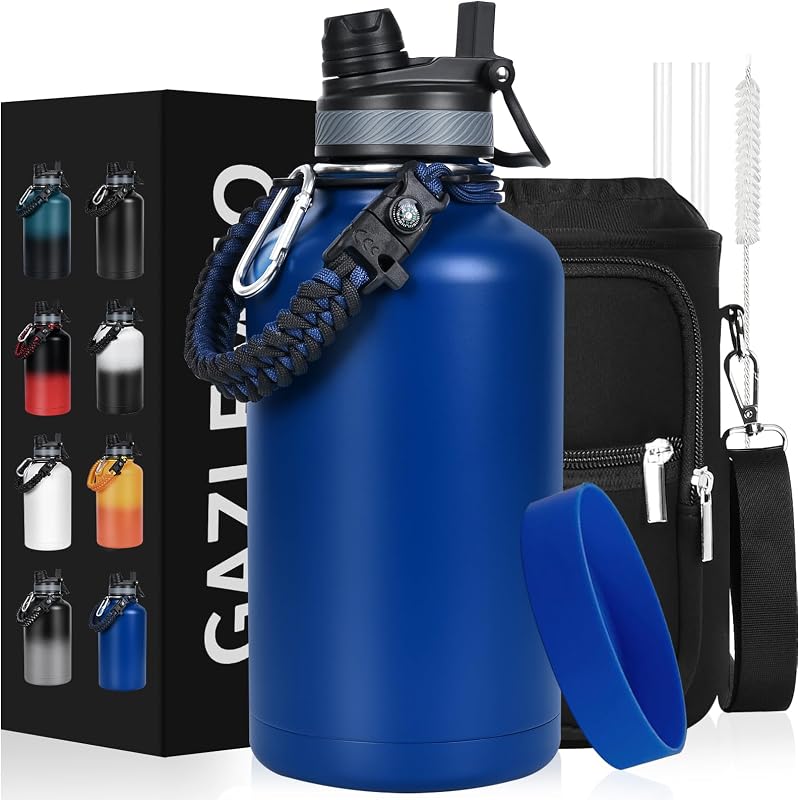 Botella agua aislada acero inox 64oz sin BPA popote 2en1