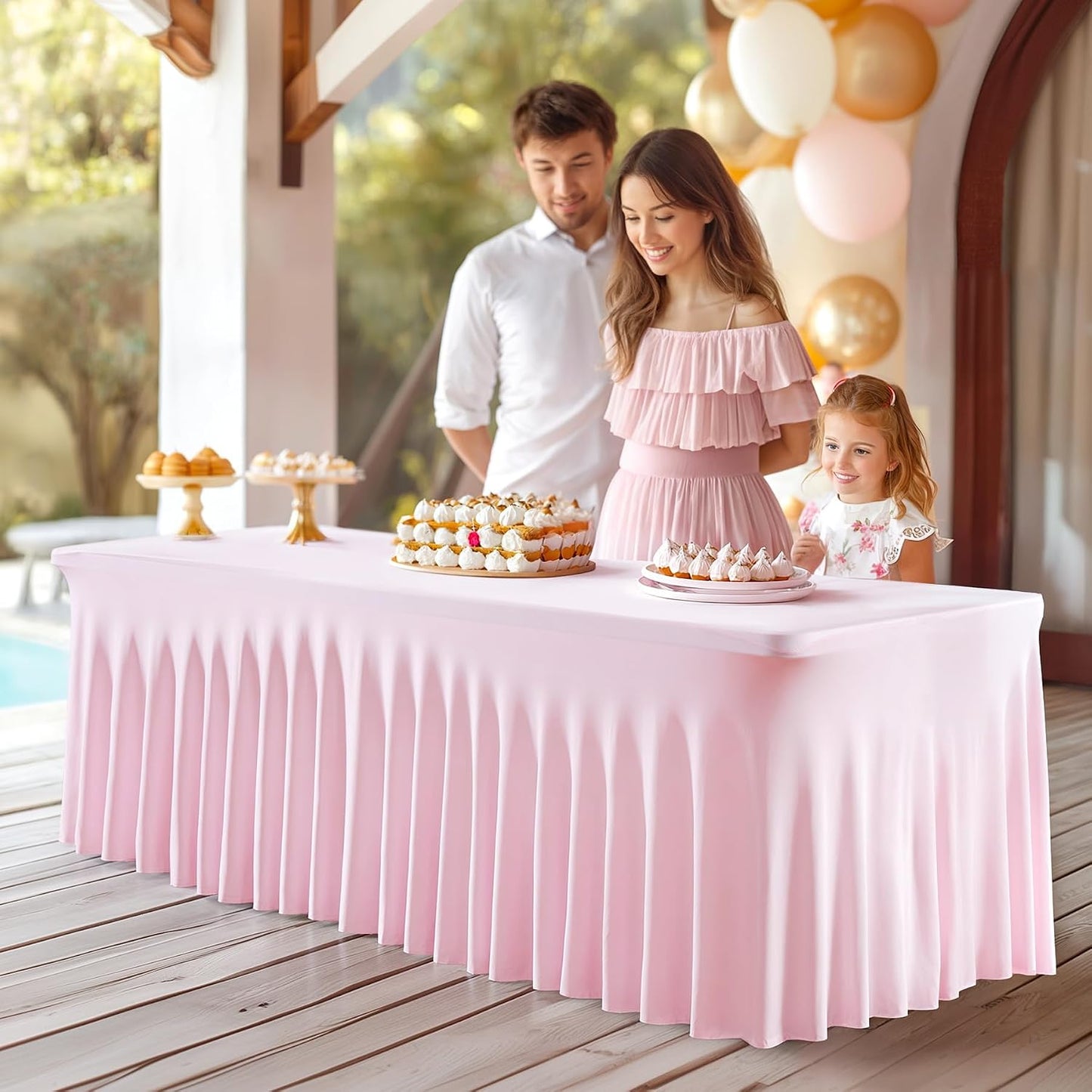 2 Pzas Mantel Elástico Rosa para Mesa Rectangular 6ft