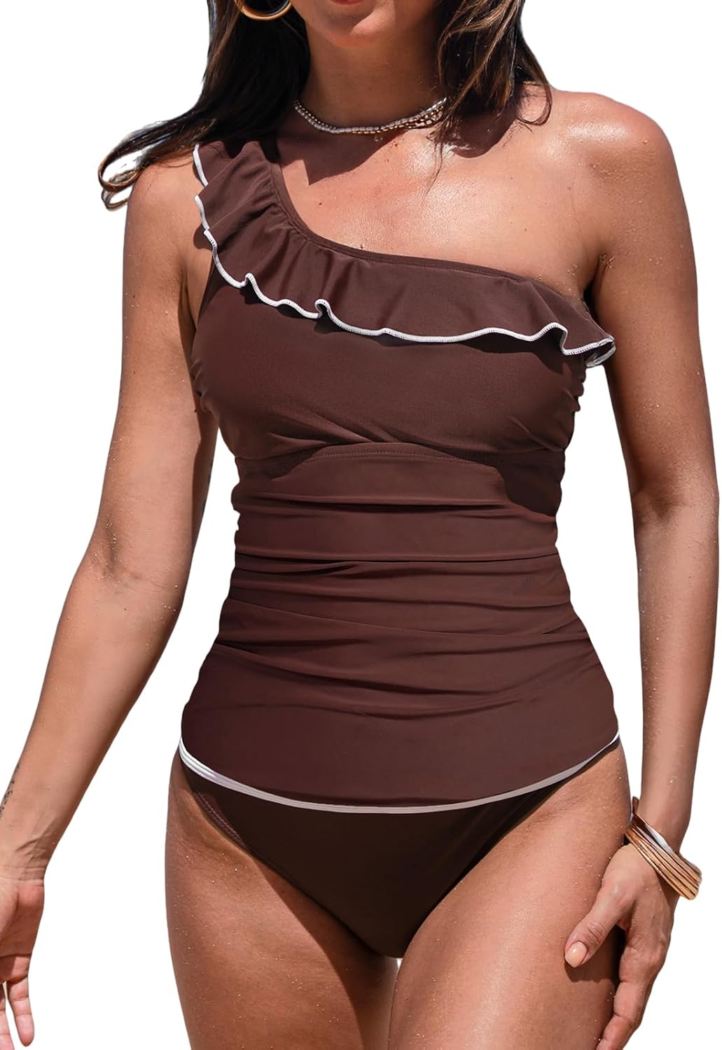 Tankini 2 pzas mujer cuello hombro volantes ajustables