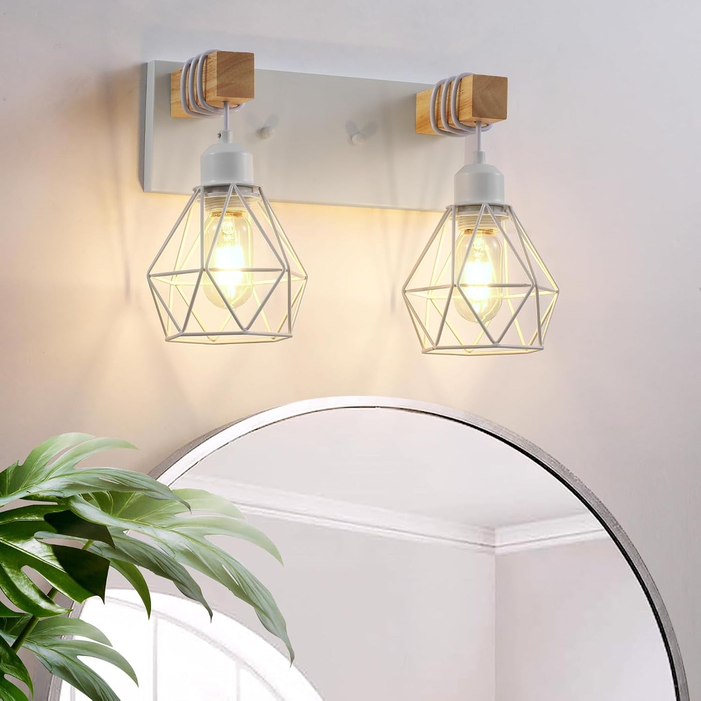 2 Luces Tocador Estilo Granja Madera Blanca Apliques