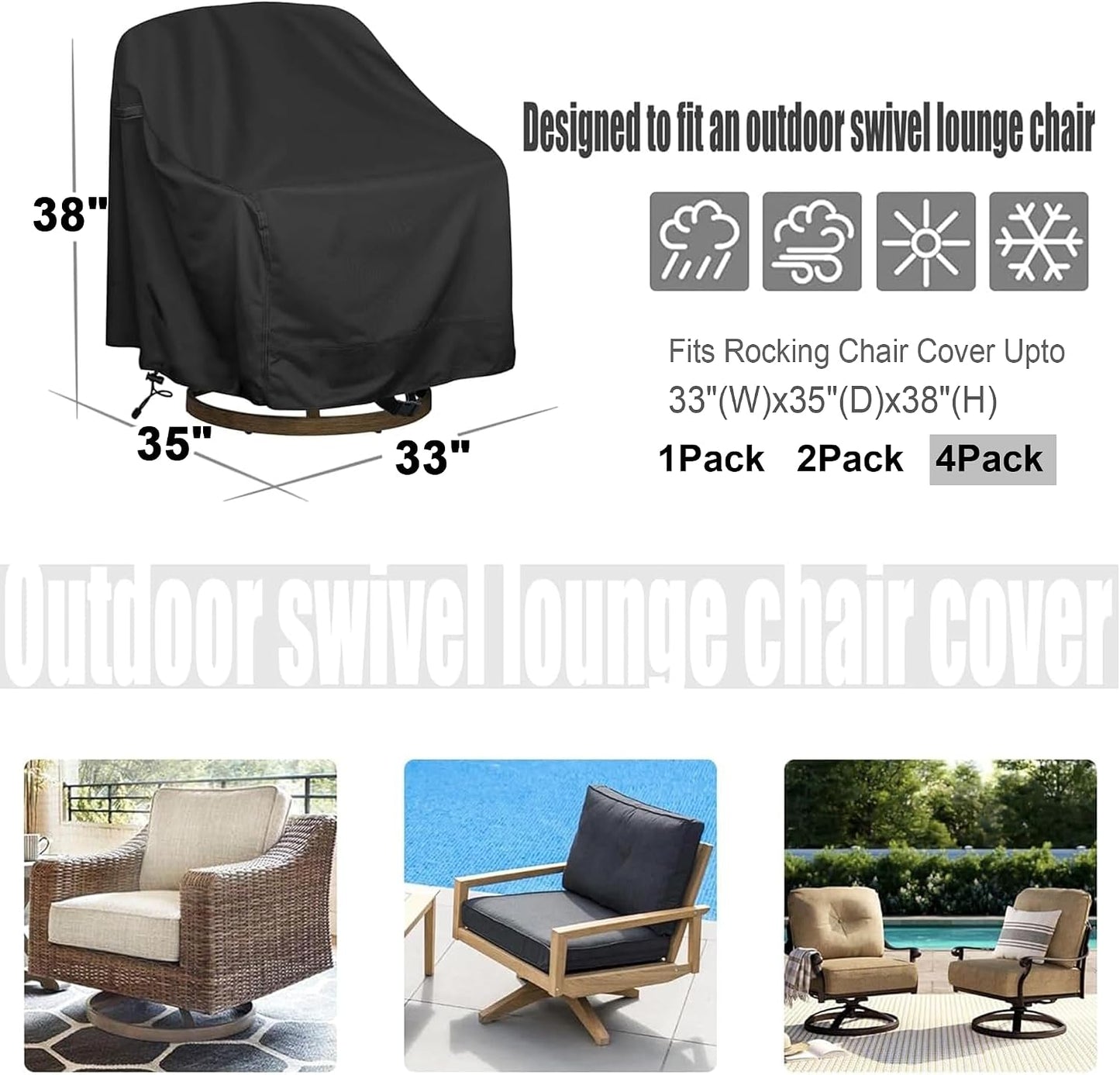 Fundas sillas salón exterior impermeables pack 4 33x35x38.5