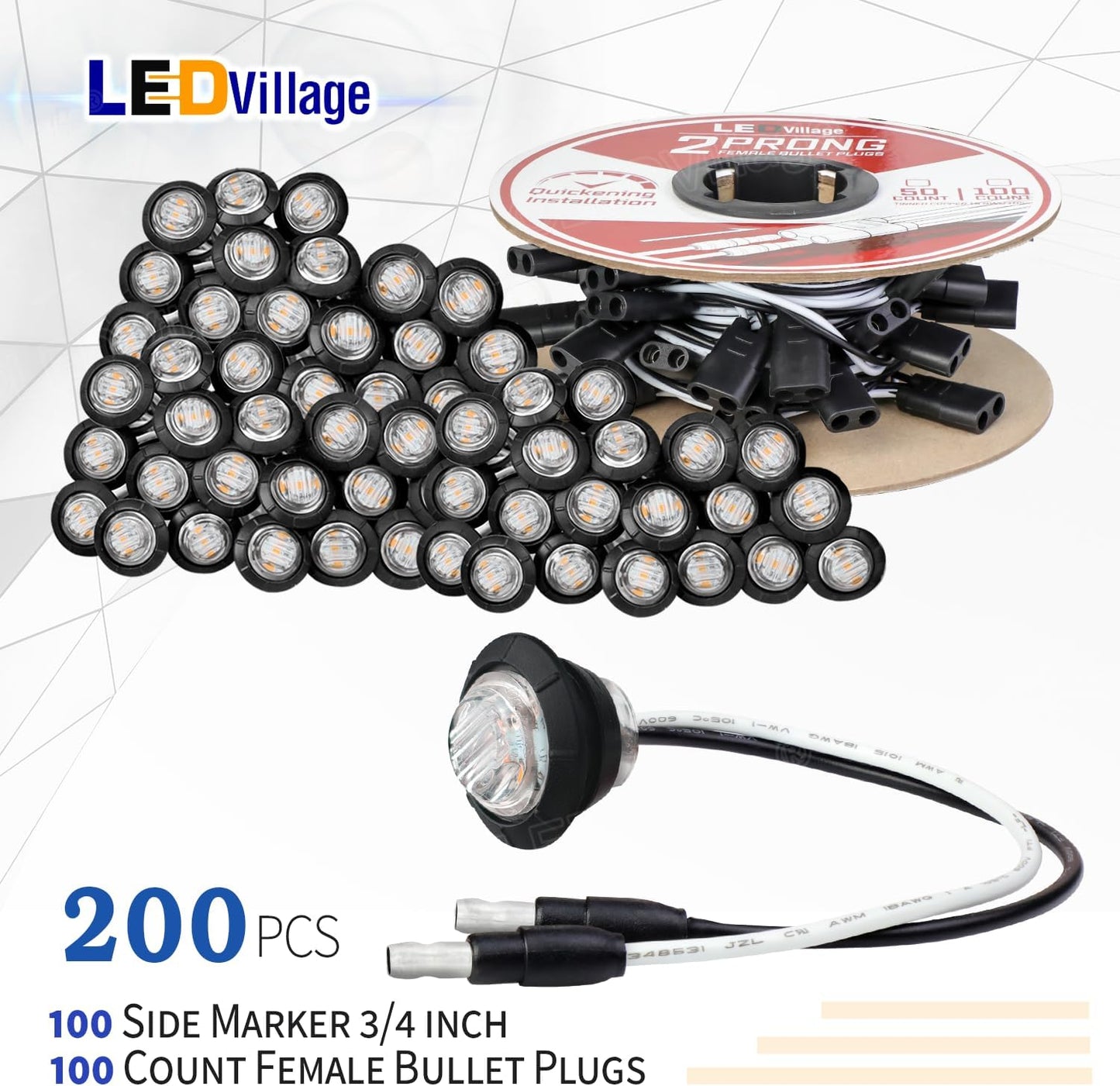 100 Pzas Luz Marcador Lateral Led Ámbar Conector 2 Puntas