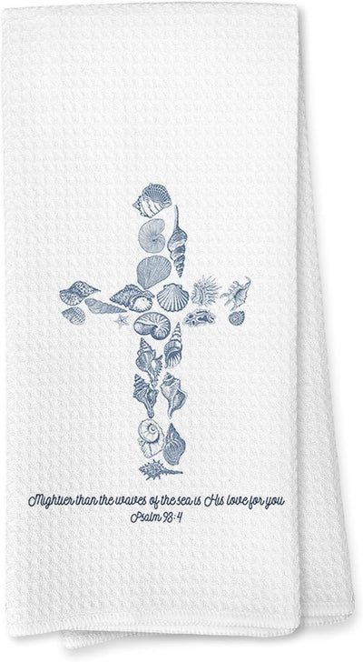 Toallas de cocina con cruz cristiana, decoración religiosa, versiculo biblico, océano y conchas