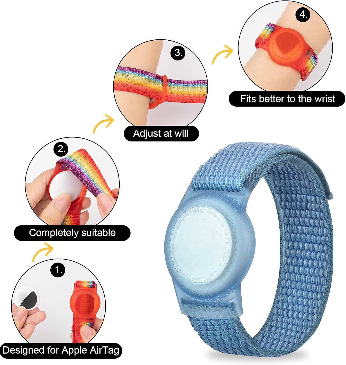 Pulsera Airtag para niños con funda nailon anti-pérdida azul