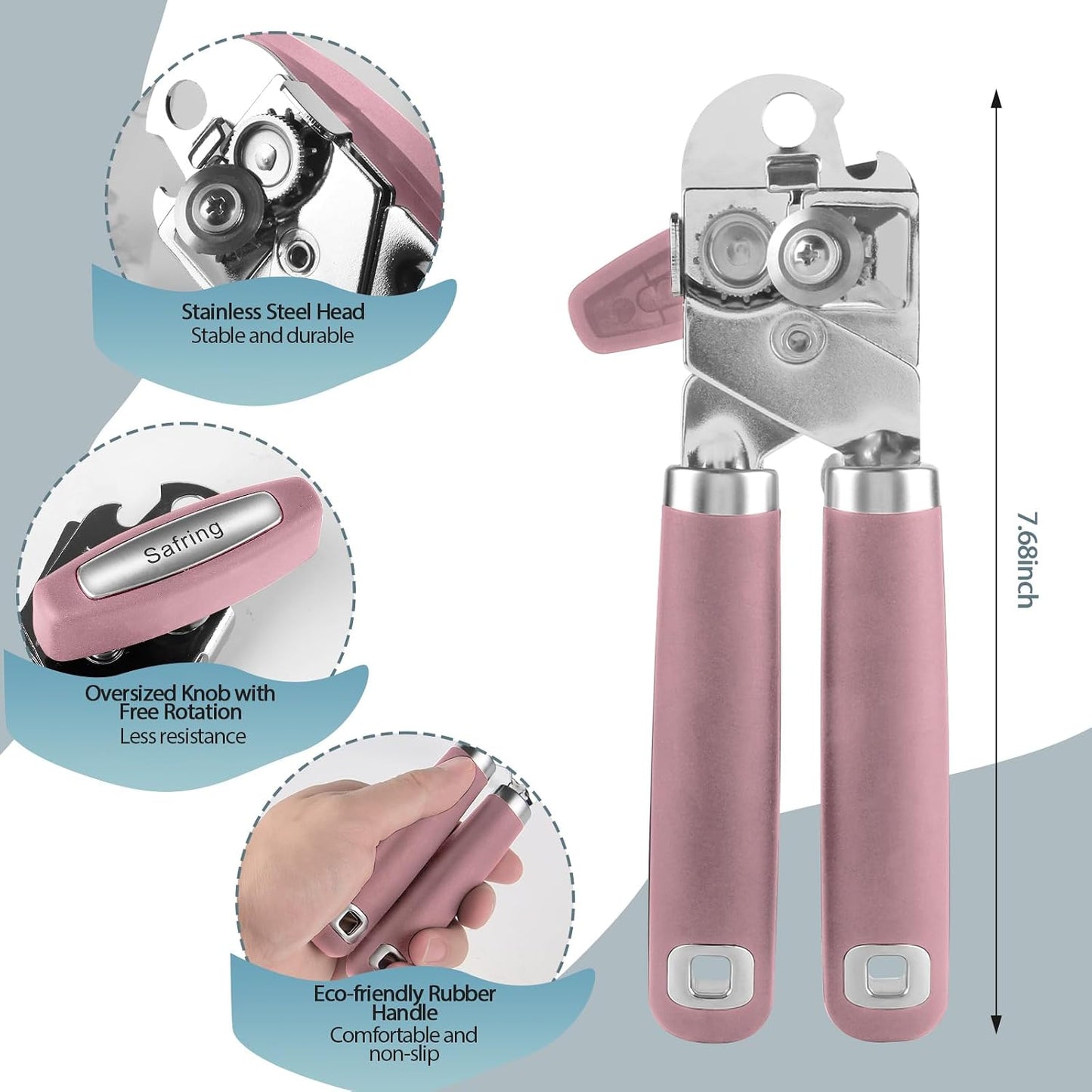 Abrelatas manual multifuncional rosa con mango suave