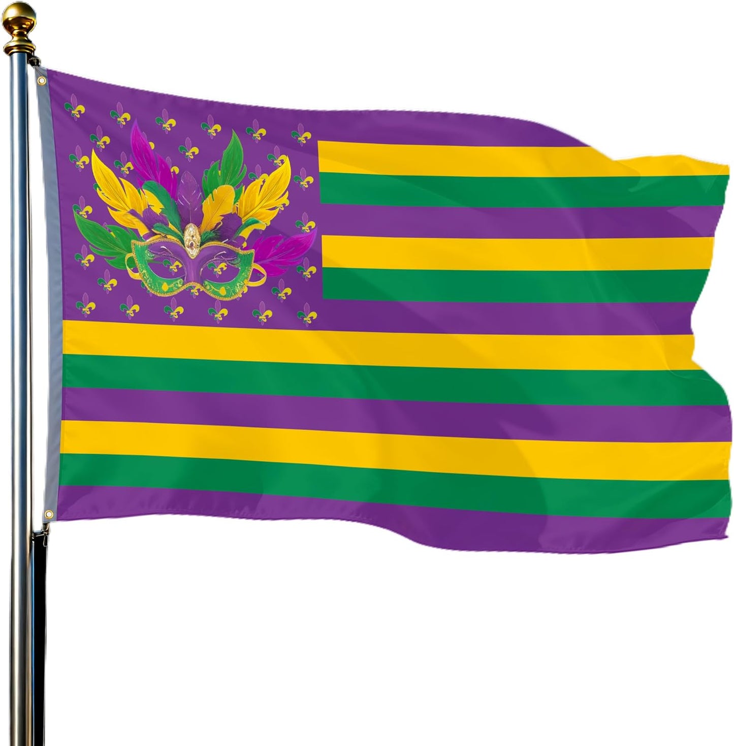 Banderas Mardi Gras 3x5 doble cara decoración