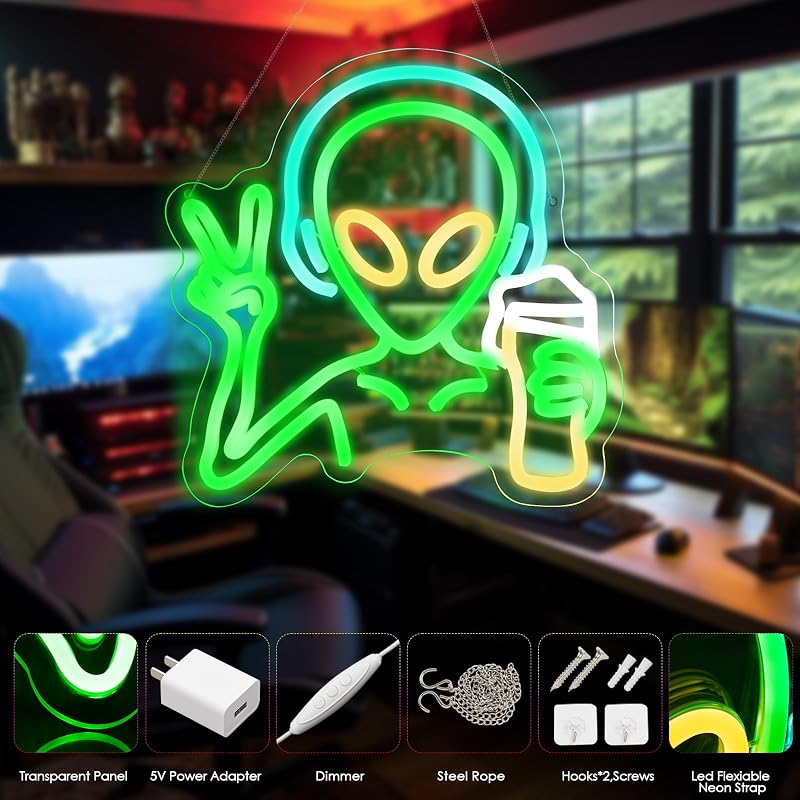 Letrero neón alienígena led usb para sala set bar dormitorio