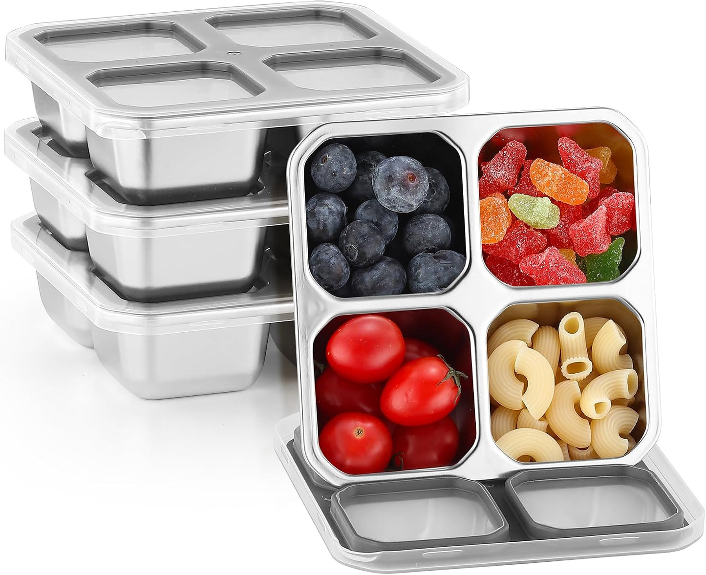 4 Cajas Bento Acero Inox con Tapas para Almuerzo