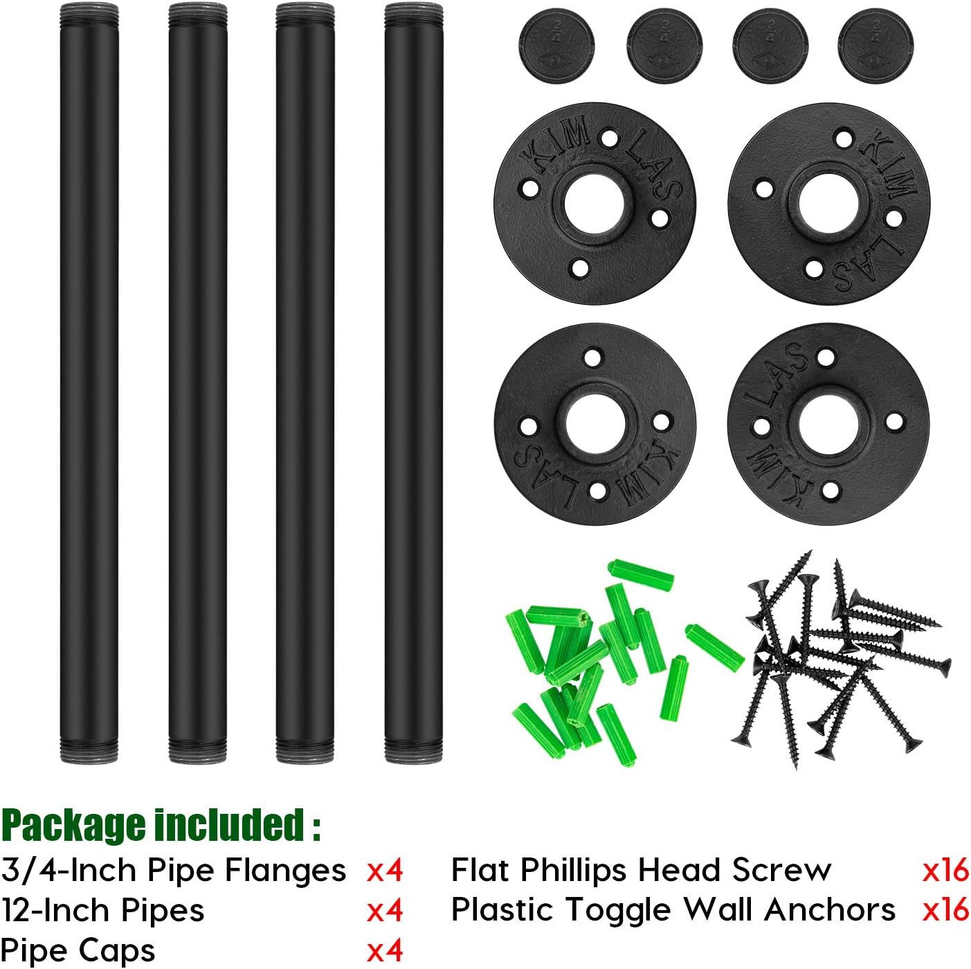 4 Barras Ropa Pared 12" Industrial Soportes Estanteria