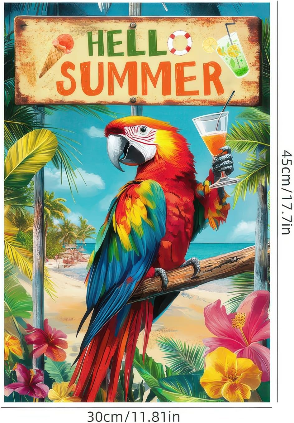 Bandera jardín doble cara hello summer 12x18pulg tropical