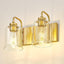 Aplique de pared 2 luces dorado para baño con pantalla