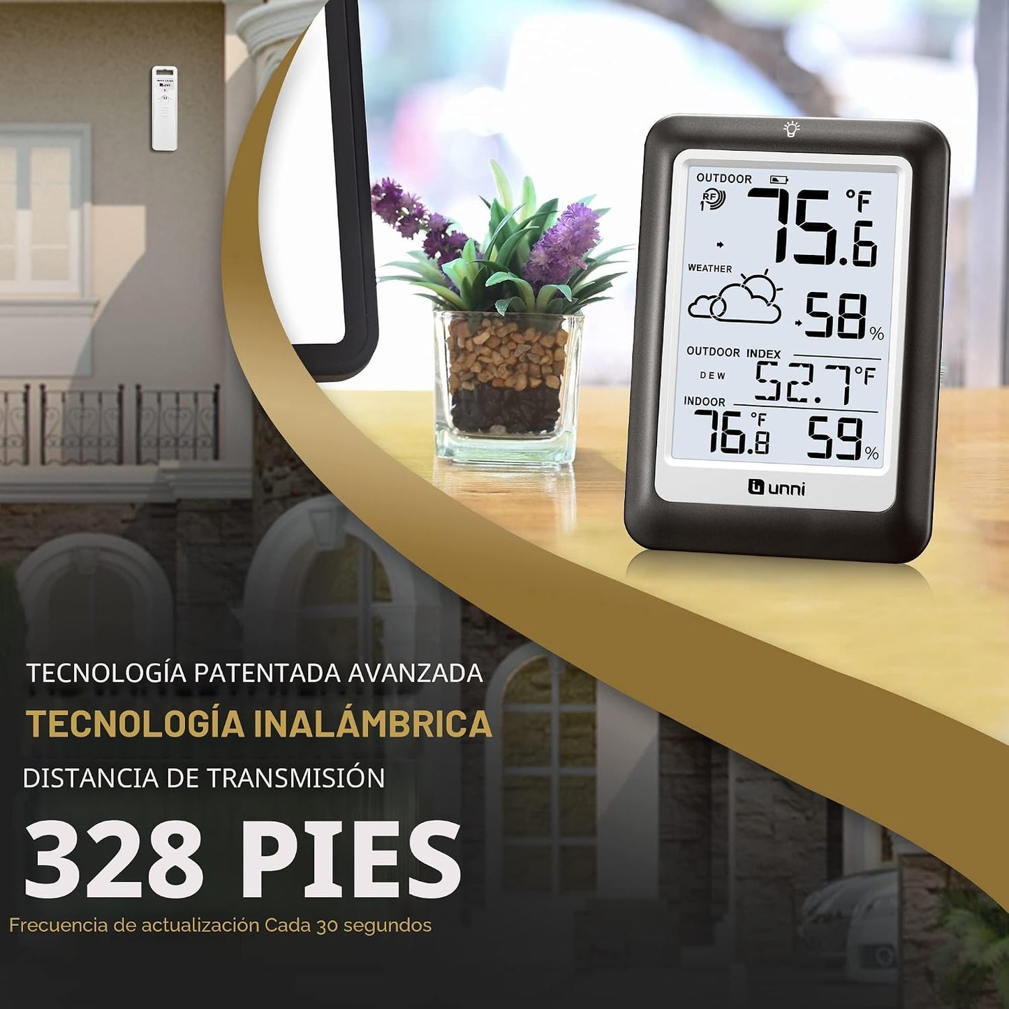 Termómetro inalámbrico con sensor interno y externo