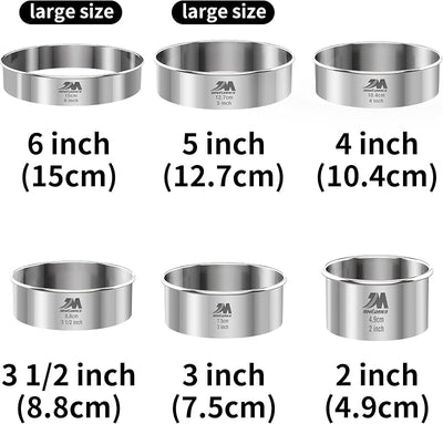 Set 6 Cortadores Galletas Acero Inox 2-6pulg Redondos