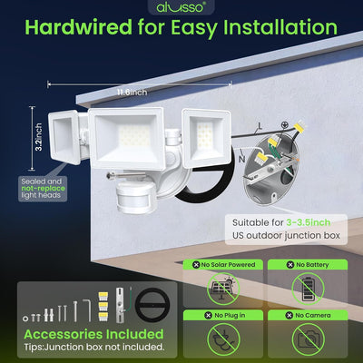2 Luces Sensor Movimiento Exteriores 40W 4500lm 3 Modos