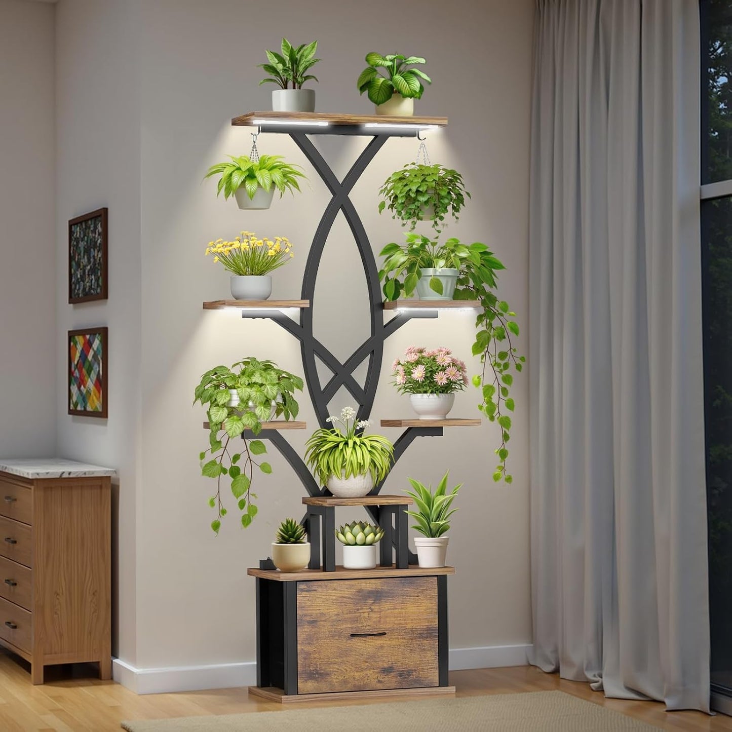 Soporte plantas interior 65pulg 8 niveles luz cultivo cajón