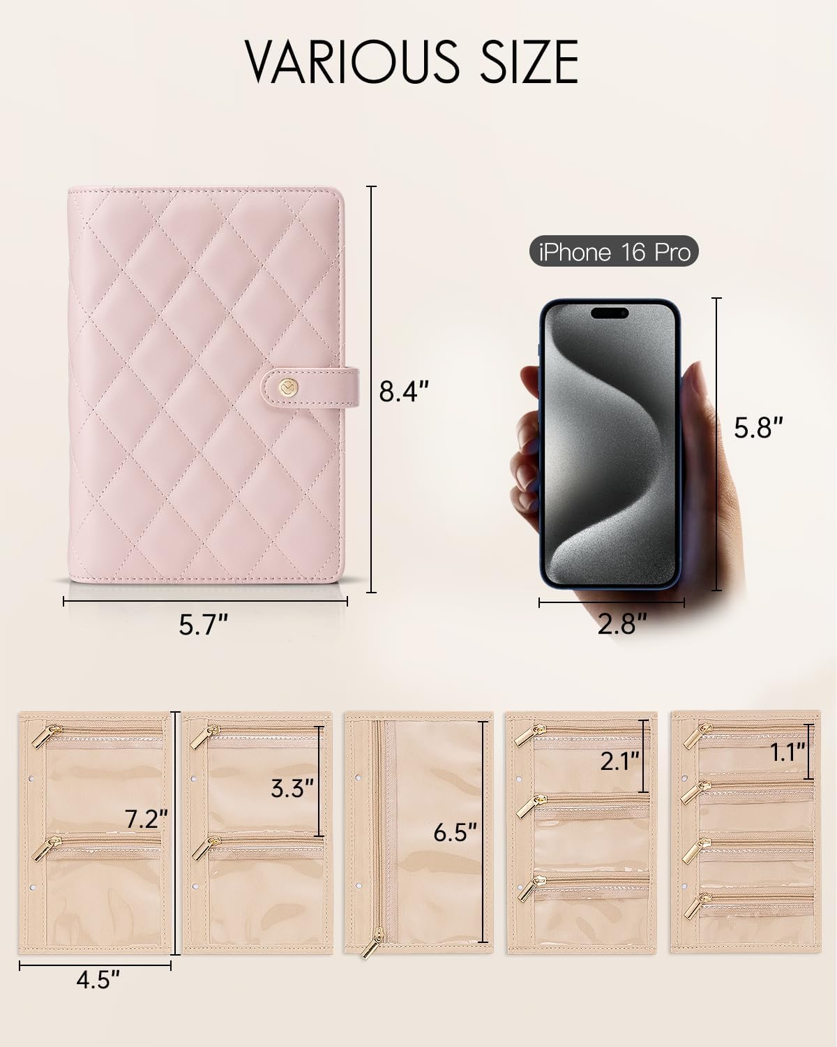 Estuche joyas cuero PU con bolsa terciopelo cremallera rosa