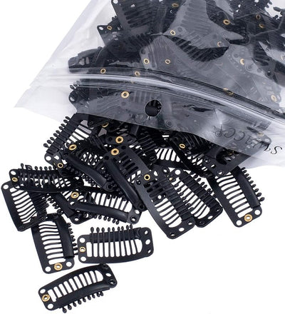 100 Clips Metálicos U para Extensiones Cabello Negro 9 Dientes
