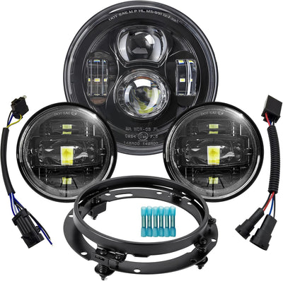 Faro LED negro 7" antiniebla para motocicleta Harley