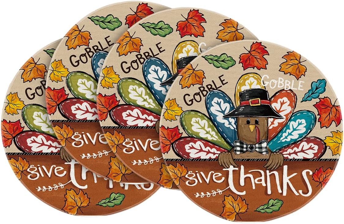 Set 4 manteles redondos otoño 14pulg decoración comedor