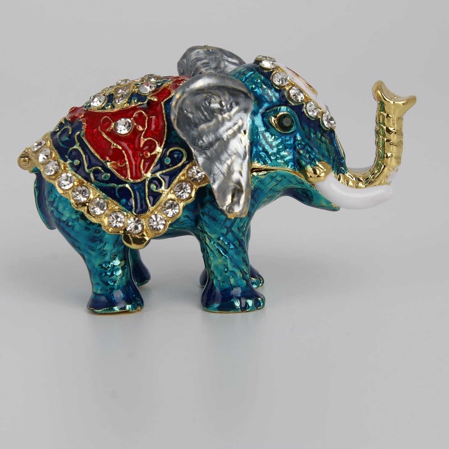 Caja baratija elefante azul con bisagras pintada a mano