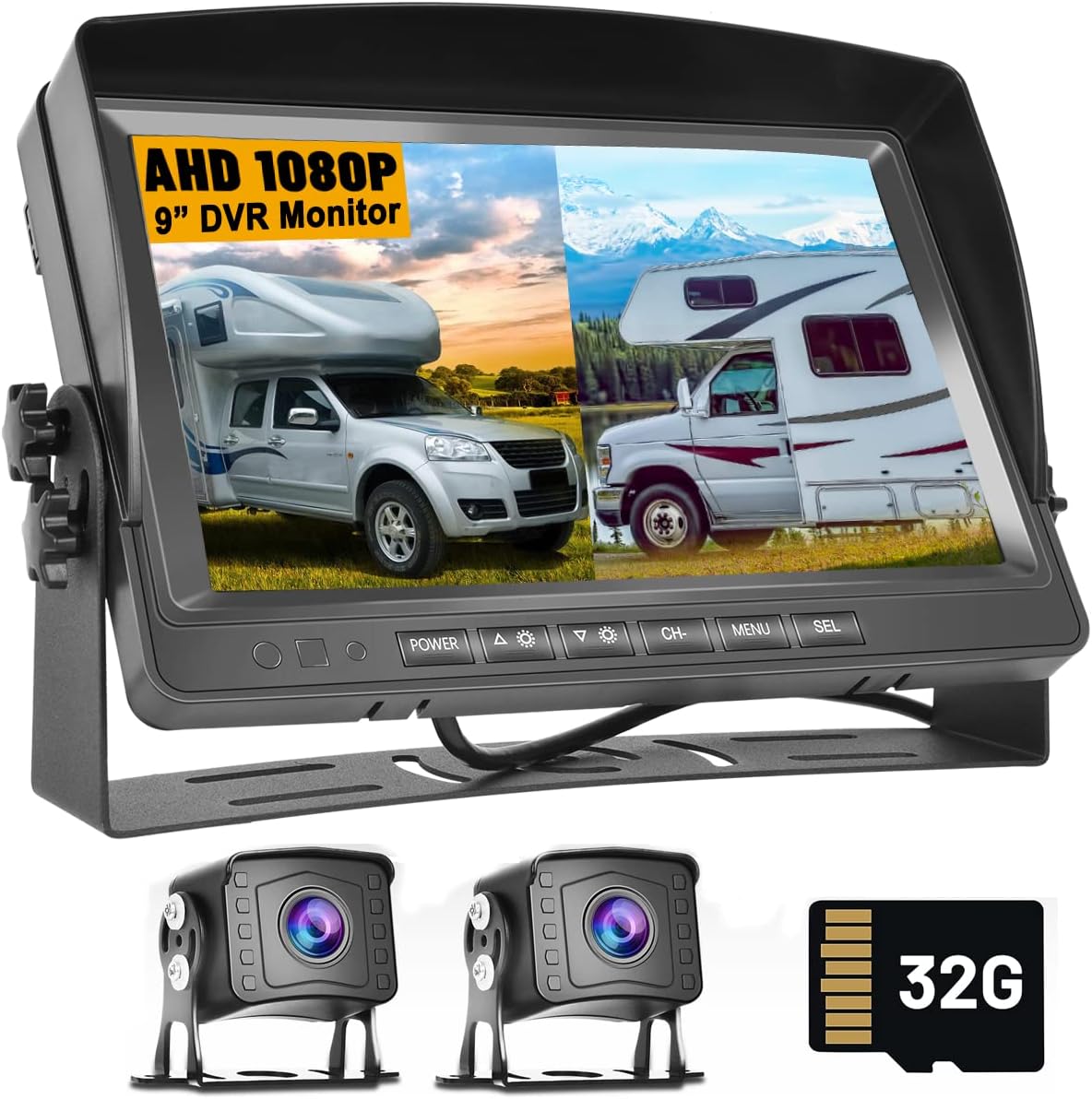Kit cámara respaldo dual 9pulg visión nocturna coche camión