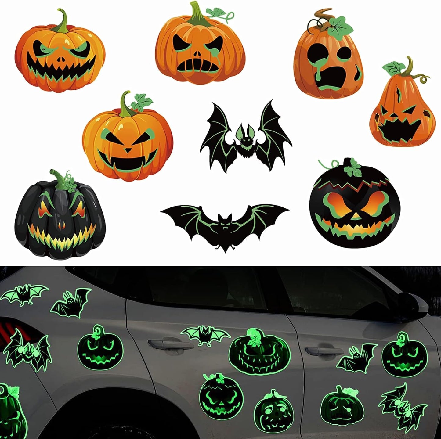 Imanes luminosos Halloween 9 pzas calabazas murciélagos