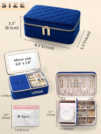 Estuche joyas viaje terciopelo con espejo 6 bolsas
