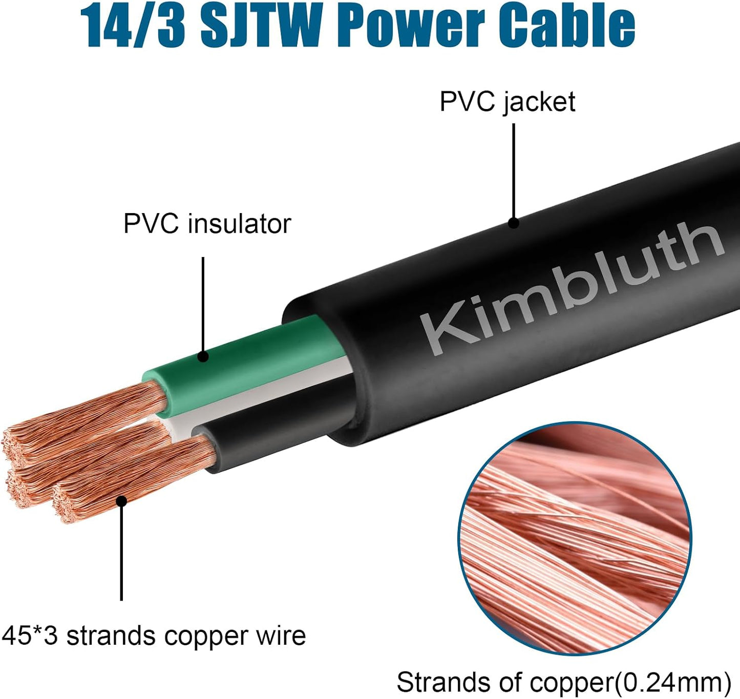 Cable extensión 14/3 cobre puro 30pies para exteriores