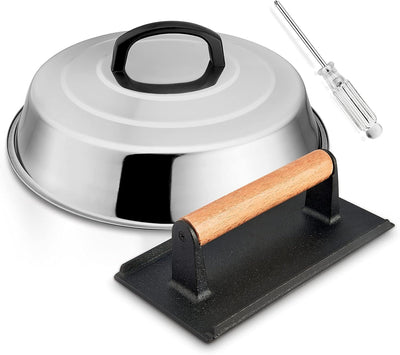 Cúpula queso 12pulg y prensa hierro fundido 8x4pulg acero inox
