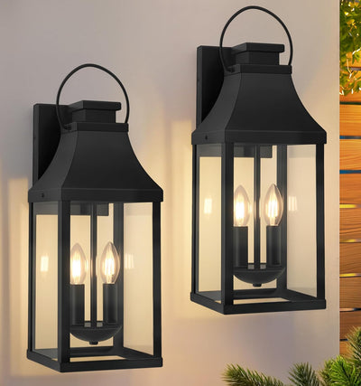 2 Luces Pared Exterior Farol Moderno Negro