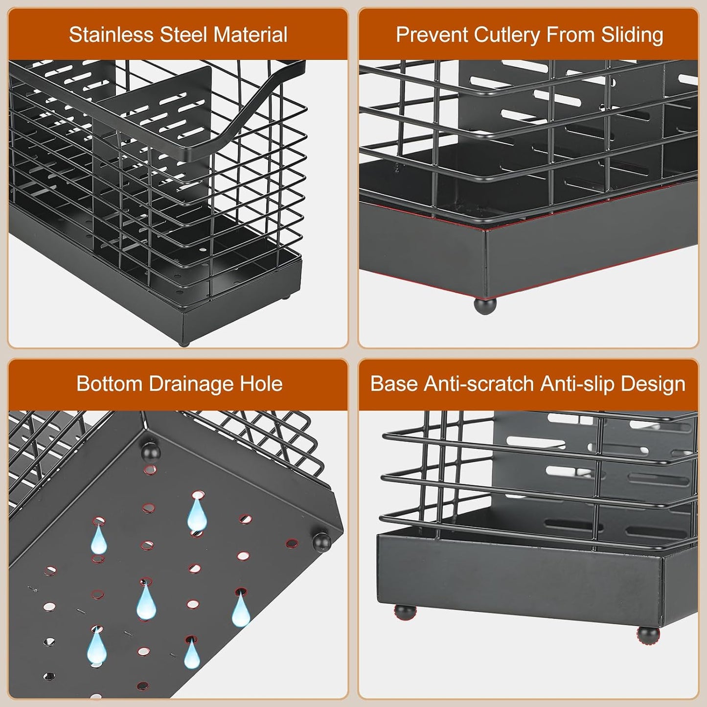 Soporte encimera cocina organiz. 4 compartimentos negro mate