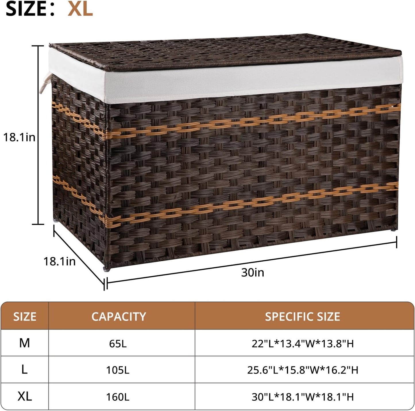 Cesta almacenamiento mimbre sintético 160L asa marrón