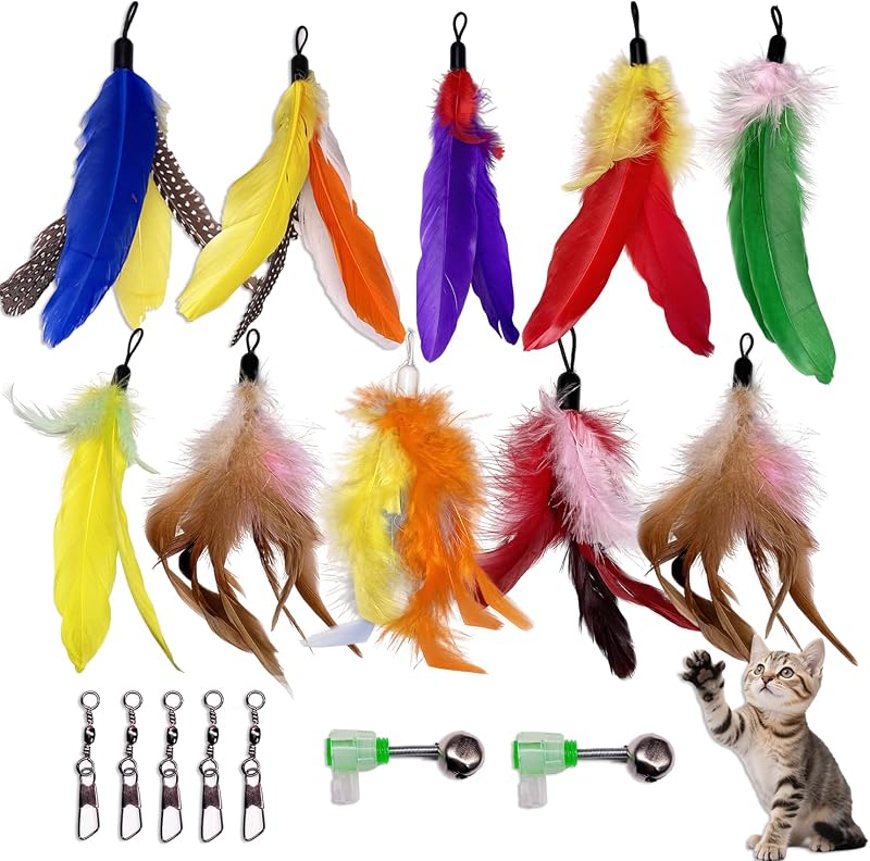 10 Pzas Plumas Repuesto para Gatos con Clip y Campana