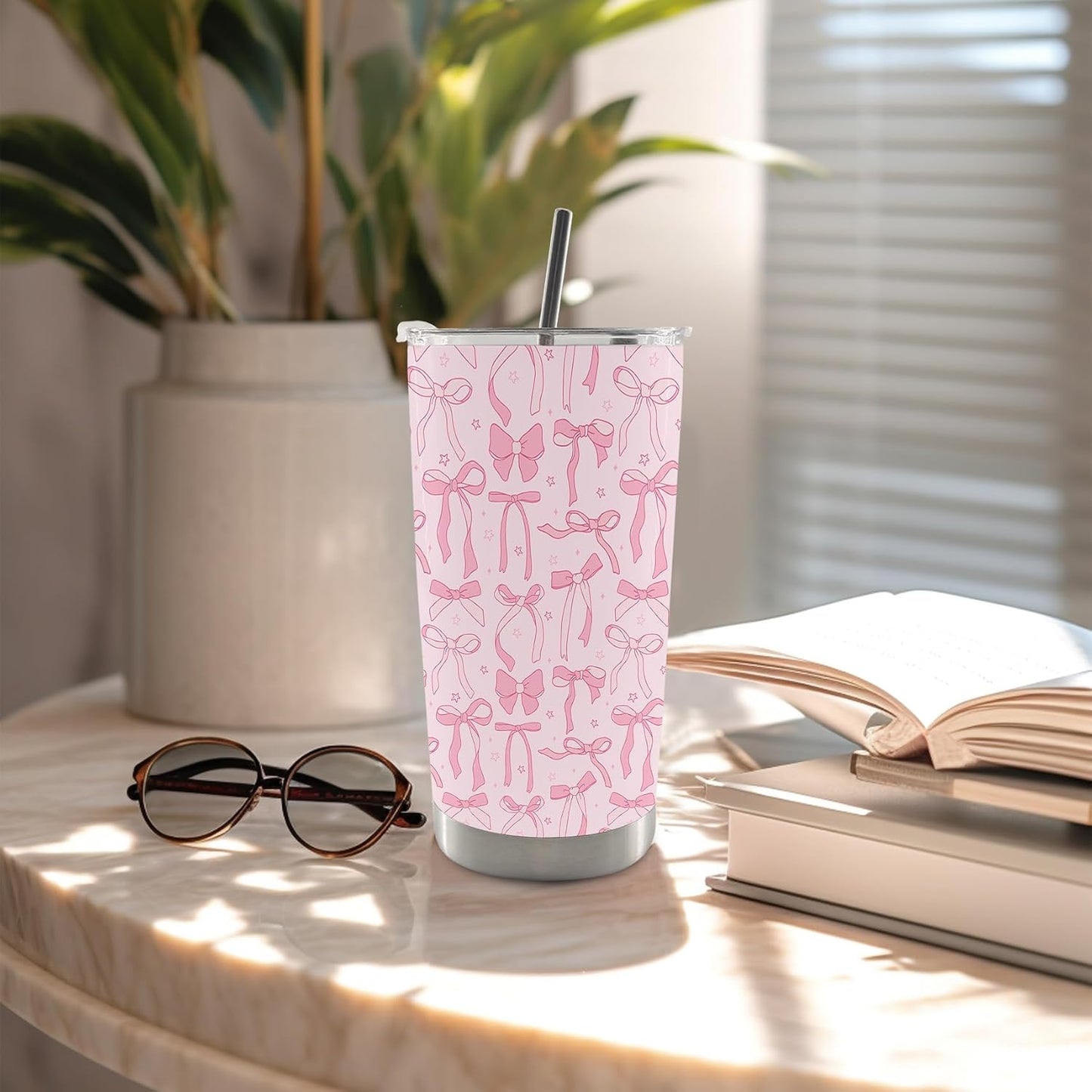 Vaso café acero inox con popote y tapa 20oz