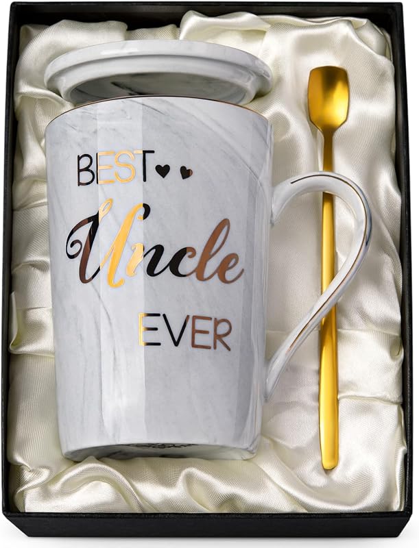 Taza cerámica mármol gris 14oz impresión dorada tío