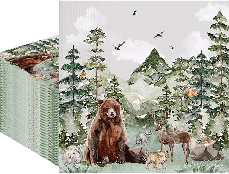 80 Servilletas Papel Diseño Bosque Animales Salvajes