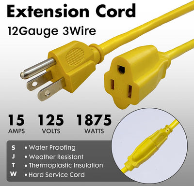 Cable extensión amarillo 1 pie SJTW 15A trabajo pesado