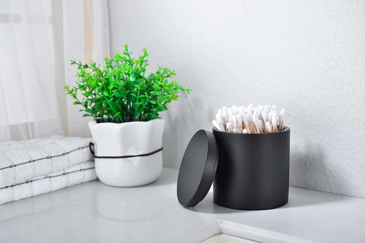 Soporte hisopos algodón con tapa negro mate