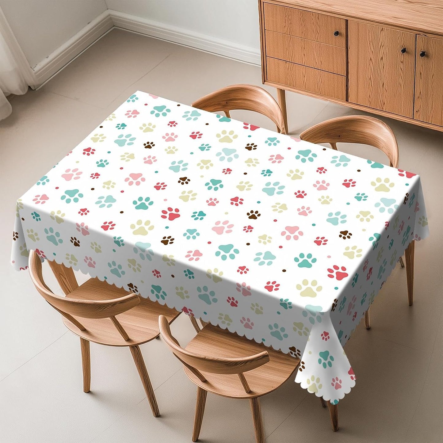 Mantel rectangular estampado patas de perro lavable 54x72